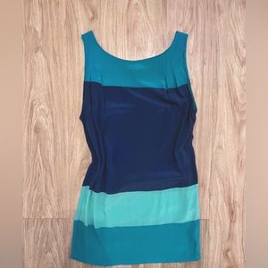 Silence & Noise Blue Green Color Block Dress 100% Silk XS